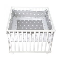 Манеж детский деревянный квадратный 100х100 с мягким бортиком Little stars, белый Roba