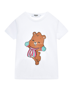 Футболка с принтом мишка, белая Mousse Kids