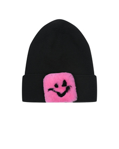 Черная шапка с розовым смайлом Regina
