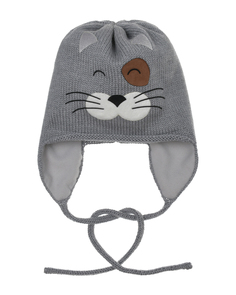 Серая шапка с декором &quot;кот&quot; Catya