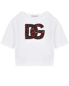 Футболка с лого из красных стразов Dolce & Gabbana