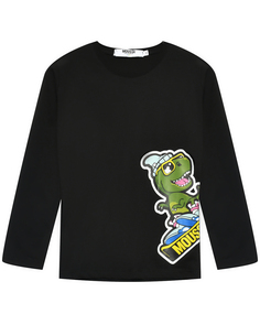 Толстовка с принтом динозавр на сноуборде, черная Mousse Kids