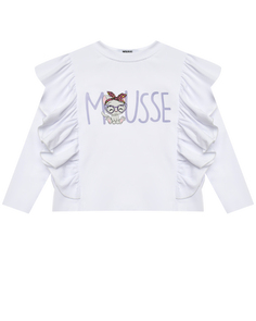 Толстовка с принтом котик в очках, белая Mousse Kids