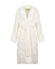 Трикотажное пальто с отделкой из овчины Yves Salomon