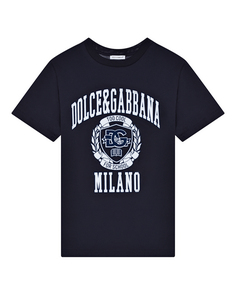 Футболка с логотипом и гербом, синяя Dolce & Gabbana