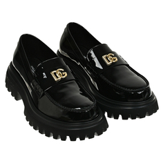 Лоферы лаковые с логотипом, черные Dolce & Gabbana