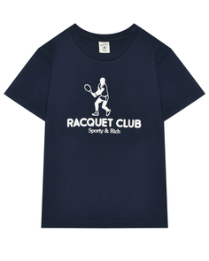 Футболка с надписью racquet club, темно-синяя Sporty&Rich