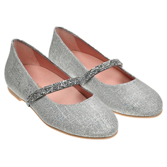 Туфли с перемычкой из страз, серебристые Pretty Ballerinas