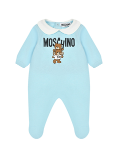 Комбинезон с логотипом и принтом мишек, голубой Moschino