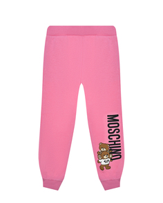 Брюки спортивные с логотипом и принтом мишек, розовые Moschino