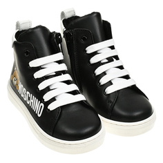 Высокие кеды с мишкой и лого сбоку, черные Moschino