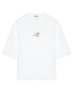 Футболка, сердце в стразах на груди Msgm
