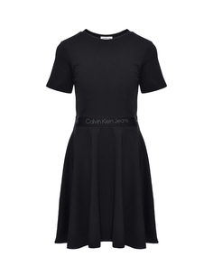 Платье с лого на поясе, черное Calvin Klein