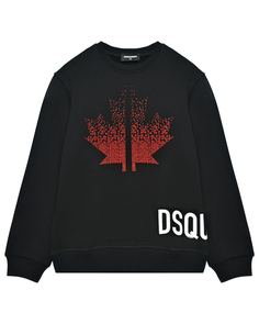 Свитшот с принтом клинового листа и логотипом, черный Dsquared2