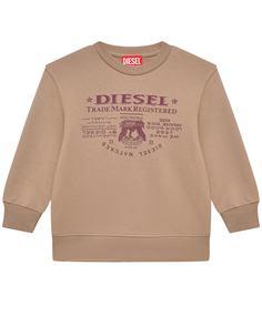 Свитшот с красным лого, бежевый Diesel