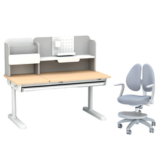 Комплект парта Ginepro Grey + кресло Primo Grey с подлокотниками и подставкой Cubby