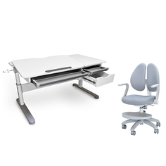 Комплект парта Grande Grey + кресло Primo Grey с подлокотниками и подставкой Fundesk