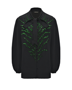 Блузка с вышивкой пайетками, черная Roberto Cavalli