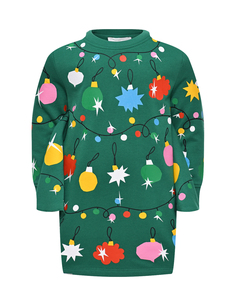 Платье с принтом новогодняя гирлянда, зеленое Stella McCartney