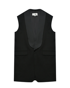 Жилет удлиненный с атласными лацканами, черный Mm6 Maison Margiela