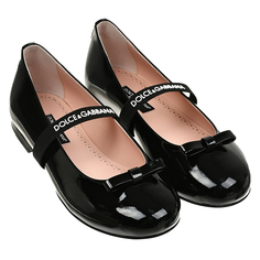 Туфли лаковые с резинкой и логотипом, черные Dolce & Gabbana