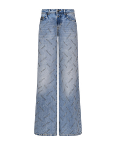 Джинсы широкие, сплошной лого из страз Versace