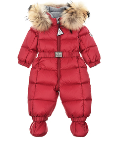 Красный комбинезон с меховой отделкой Moncler