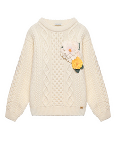 Джемпер с цветочной брошью, кремовый Dolce & Gabbana
