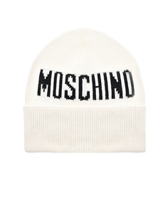 Шапка белая с черным лого Moschino