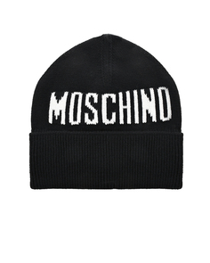 Шапка черная с белым лого Moschino