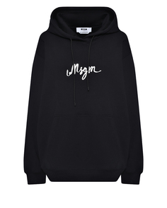 Толстовка-худи с белым лого, черная Msgm