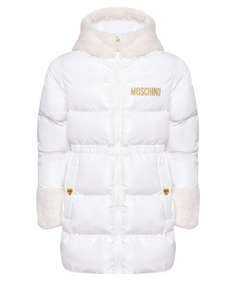 Куртка с меховым капюшоном и лого Moschino