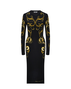 Платье с длинным рукавом и золотым узором Versace