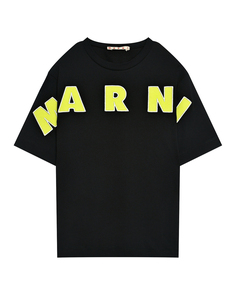 Футболка с желтым лого, черная Marni