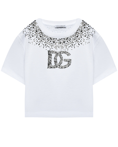 Футболка с отделкой из страз, белая Dolce & Gabbana