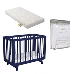 Кроватка для новорожденного Aria Night Blue с маятником, простынями и матрасам Lillaland