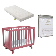 Кроватка для новорожденного Aria Antique Pink с маятником, простынями и матрасам Lillaland