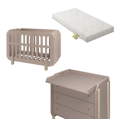 5 в 1 Комплект мебели BABY CHIPAK Детская кроватка, комод Кофе с молоком, Матрас и маятник
