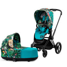 Детская коляска 2 в 1 Cybex PRIAM IV Люлька, ткань прогулочного блока FE DK WE THE BEST и шасси Matt Black