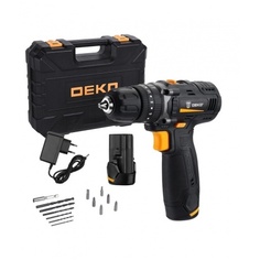 Дрель-шуруповерт ударная аккумуляторная DEKO GCD12DU SET4 в кейсе + оснастка 13 шт, 12В, 2x2.0Ач ДЕКО