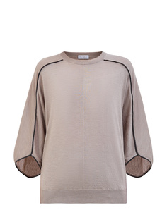 Легкий джемпер из кашемира и шелка с ювелирной окантовкой Brunello Cucinelli