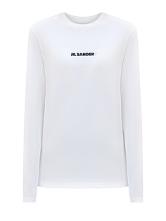 Лонгслив из гладкого хлопка джерси с контрастным логотипом Jil Sander