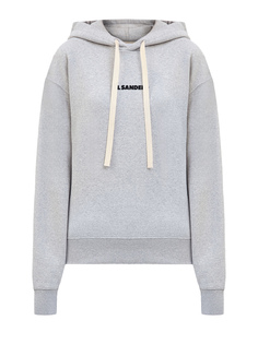 Худи из меланжевого хлопка с логотипом и капюшоном на кулиске Jil Sander