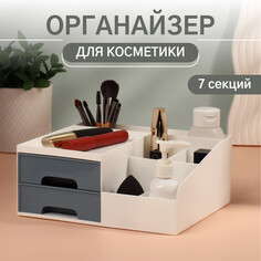 Органайзер для хранения косметики, 7 секций, 22 × 19 × 9 см, цвет белый/синий Queen Fair