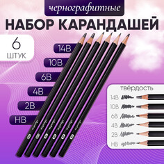 Набор карандашей чернографитных 6 штук (14в, 10в, 6в, 4в, 2в, нв) Calligrata