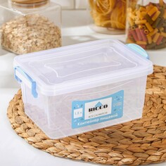 Контейнер пищевой ricco, 1,5 л, 21×14×10 см, прямоугольный, прозрачный, ручки голубые