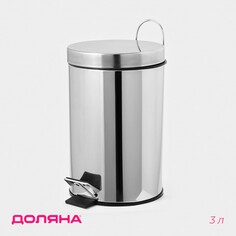 Ведро мусорное с педалью доляна, 3 л, нержавеющая сталь, цвет хромированный