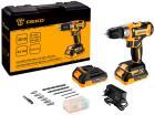 Дрель-шуруповерт аккумуляторный Deko в кейсе + 63 инструмента для дома, 20 В 2х3.0 Ач, черно-желтый, (GCD20DU PRO) ДЕКО