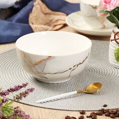 Салатник керамика, круглый, 14 см, 0.55 л, Белый мрамор, Daniks