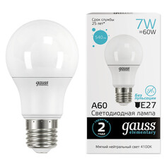 Лампы светодиодные лампа GAUSS Elementary 7Вт E27 LED 540Лм 4100K A60 груша